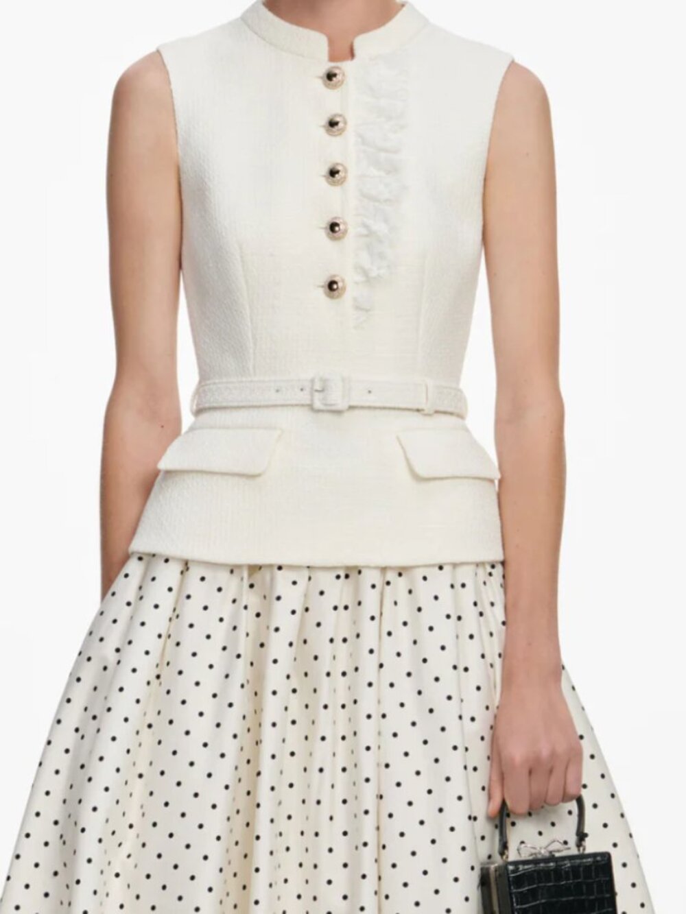 Self-Portrait Cream Bouclé Polka Dot Midi Dress UK 8 US 4 NWOT - Picture 3 of 10